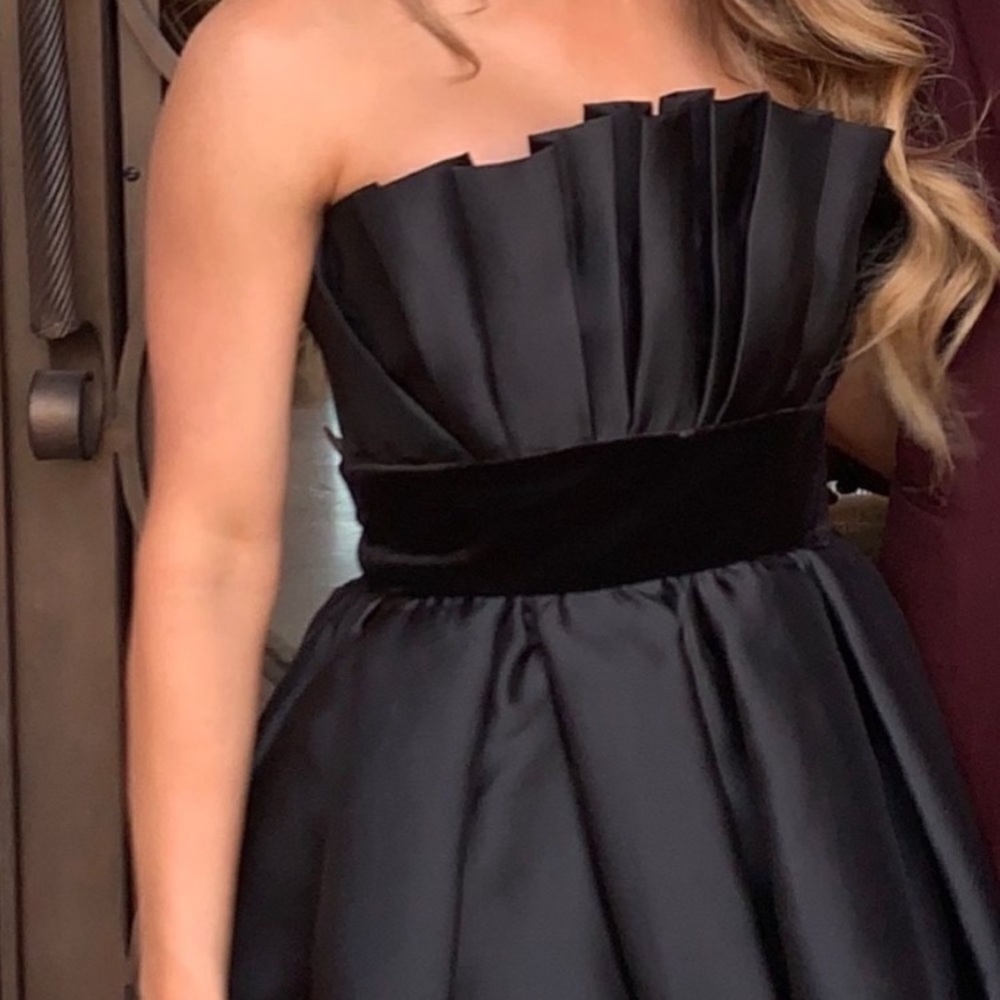 NEW Jay Godfrey Black Lola Strapless Mini Dress Satin Pleated Bubble Hem Size 10 - Picture 6 of 16